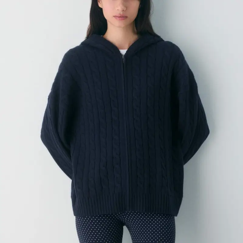 Zip-up Cable Knit Hoodie Women's | KnitSeek
